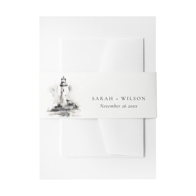 Schwarz-Weiß-Leuchtturm-Hochzeit Einladungsbanderole (Vorderseite Beispiel)