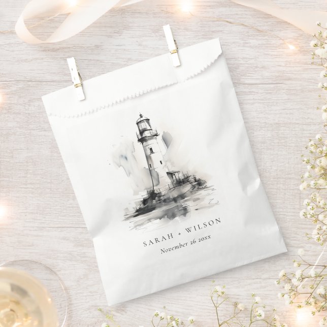 Schwarz-Weiß-Leuchtturm-Hochzeit Geschenktütchen (Ausgeschnitten)