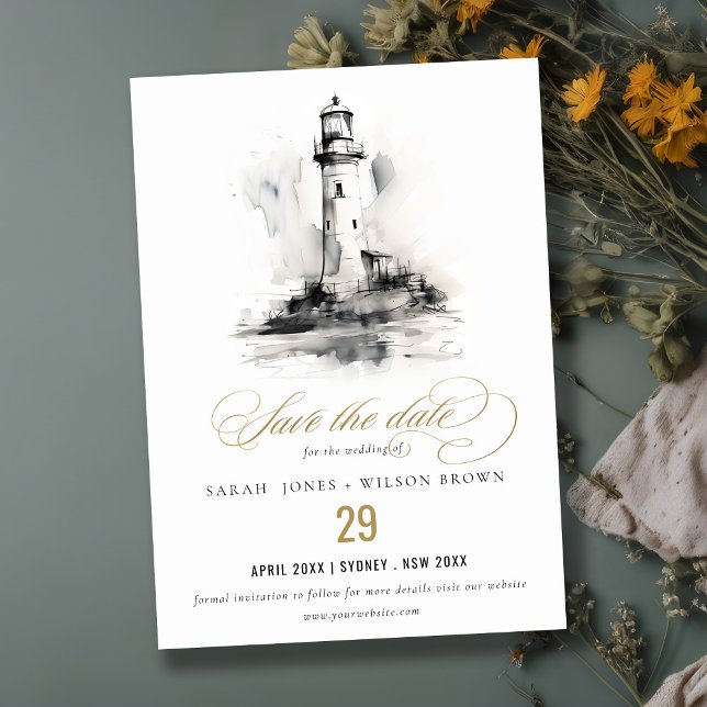 Schwarz-Weiß-Leuchtturm-Hochzeit Save The Date (Von Creator hochgeladen)
