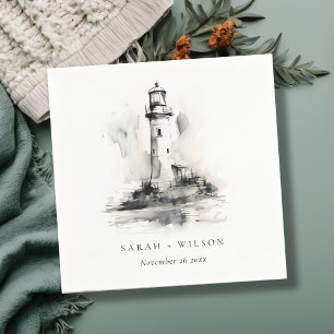 Schwarz-Weiß-Leuchtturm-Hochzeit Serviette