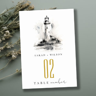 Schwarz-Weiß-Leuchtturm-Hochzeit Tischnummer