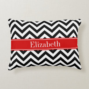Schwarz Weiß LG Chevron Rot Name Monogramm Zierkissen