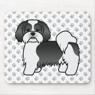 Schwarz-Weiß Lhasa Apso Niedlicher Cartoon Dog Mousepad