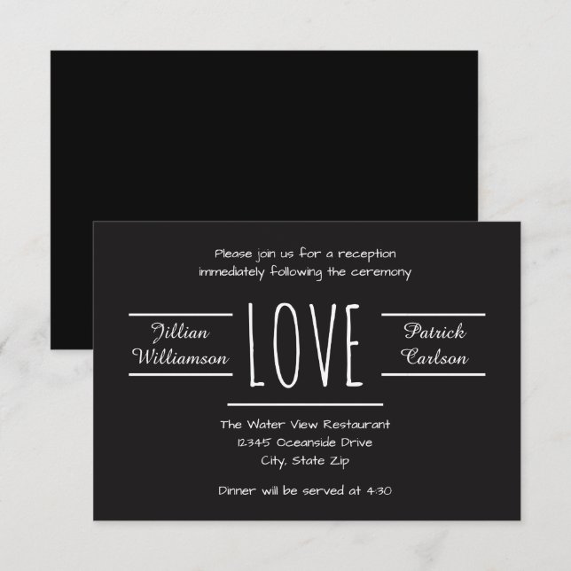 Schwarz/Weiß-Liebe - 3x5 Empfang Einladung (Vorne/Hinten)