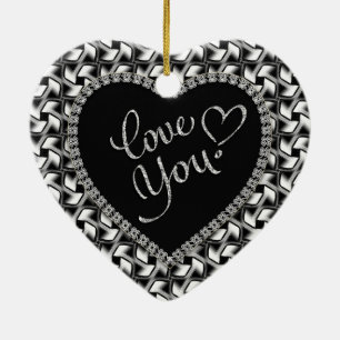 Schwarz Weiß Liebe Dich Valentins-Ornament Keramikornament
