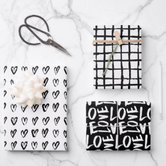 Schwarz-Weiß-Liebe für moderne Herzen Geschenkpapier Set