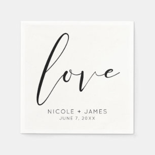 Schwarz & Weiß LIEBE Minimale Moderne Hochzeit Serviette