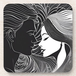 Schwarz/Weiß-Liebe Romantischer Kuss Getränkeuntersetzer