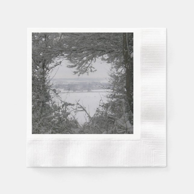 Schwarz-Weiß-Liebe Schnee Herzstück Foto Weihnacht Serviette (Vorderseite)