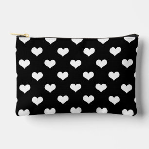 Schwarz-Weiß-Liebesherz-Musterdesign Zubehörtasche