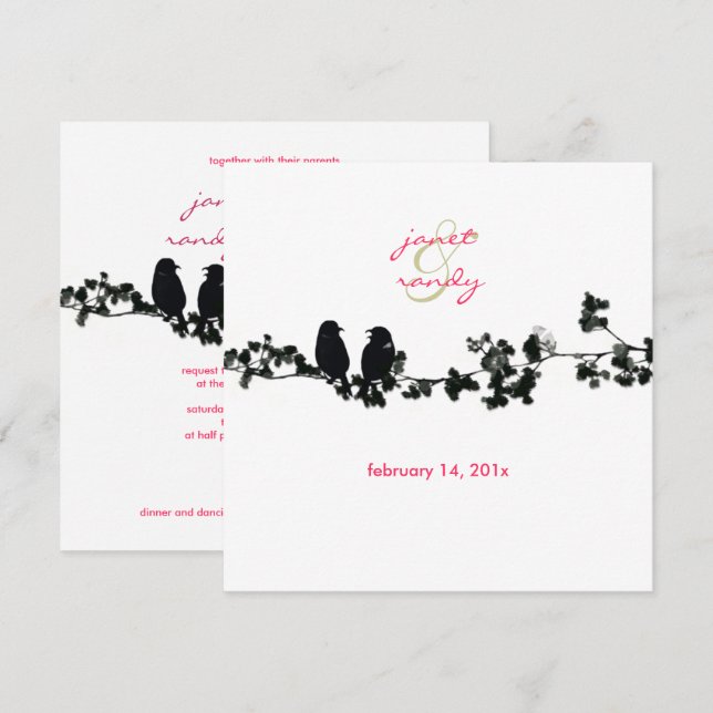 Schwarz-Weiß-Liebesvögel Einladung (Vorne/Hinten)