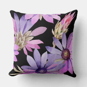 Schwarz/weiß Lila Aquarellfarbe Reversible Pilze Kissen