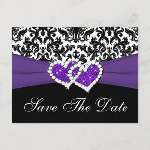 Schwarz, Weiß, Lila Damast Save the Date Postkarte