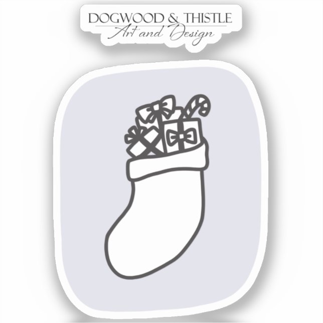 Schwarz-Weiß Lila Doodle Weihnachten Strumpf Aufkleber (Vorderseite)