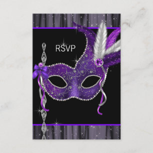 Schwarz Weiß Lila Maskenball-Antwort RSVP Karte