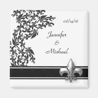 Schwarz-Weiß-Lilie Damask Wedding Magnet