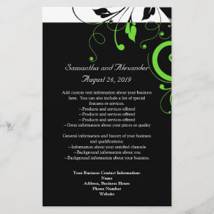 Schwarz/Weiß/Limettengrün fett Swirl-Hochzeitsprog Flyer