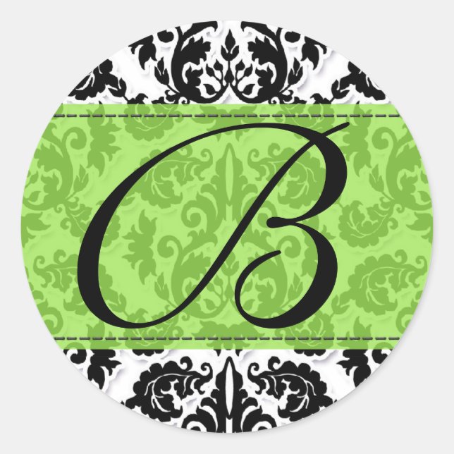 Schwarz, Weiß, Limone Lilie Damask Sticker (Vorderseite)