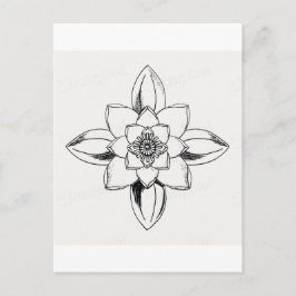 Schwarz-weiß-Line-Zeichnung Seerosenblüte Postkarte