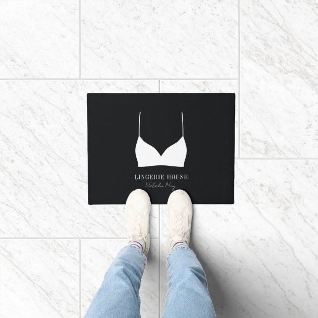 Schwarz-weiß Lingerie Boutique Logo Luxus Fußmatte (Indoor)
