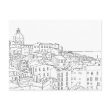 Schwarz-Weiß-Linie Art Postkarte von Lissabon Port