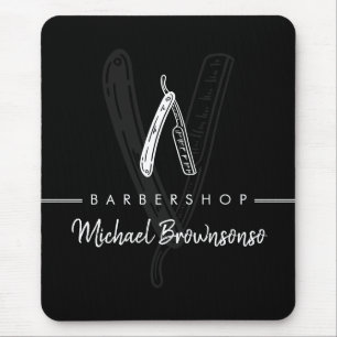 Schwarz Weiß Linie Minimal Logo Marken Rasierer Ba Mousepad