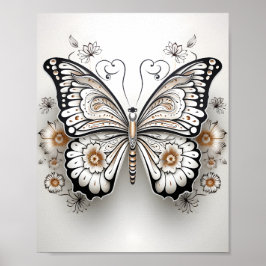 Schwarz-Weiß-Linie Zeichnend Schmetterling Poster
