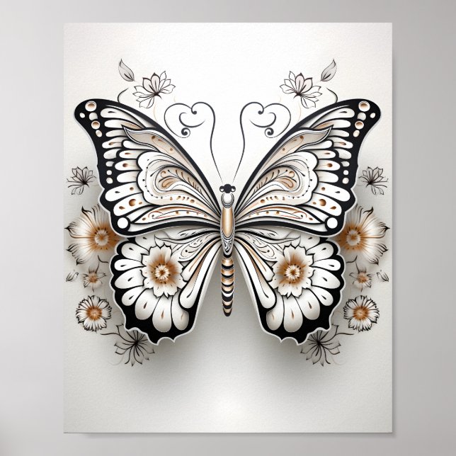 Schwarz-Weiß-Linie Zeichnend Schmetterling Poster (Vorne)