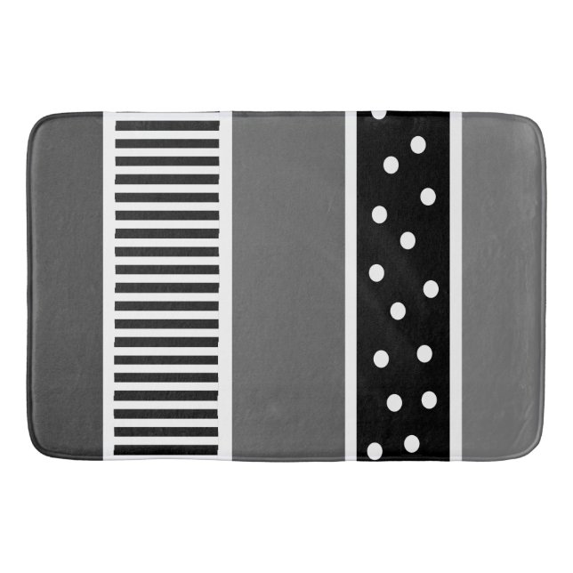 Schwarz-Weiß-Linien und Polka Dot Bath Mat Badematte (Vorderseite)