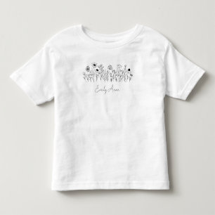 Schwarz-Weiß-Linien Zeichnend Wildblumen Kleinkind T-shirt