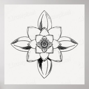 Schwarz-weiß-Linienzeichnung Seerosenblüte Poster