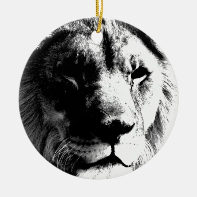 Schwarz-Weiß-Lion Keramik Ornament (Vorne)