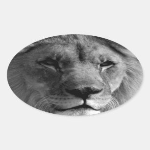 Schwarz-Weiß-Lion Ovaler Aufkleber