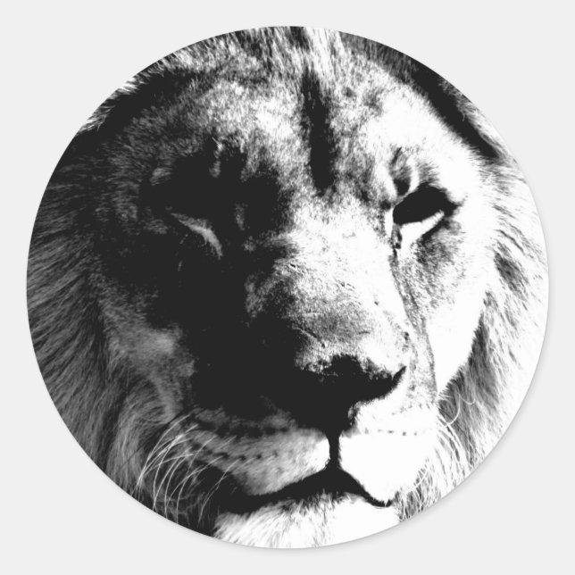 Schwarz-Weiß-Lion Runder Aufkleber (Vorderseite)