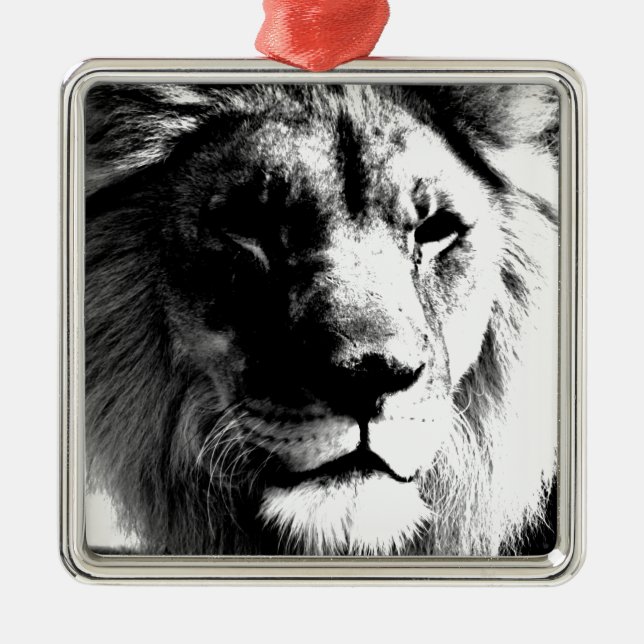 Schwarz-Weiß-Lion Silbernes Ornament (Vorne)
