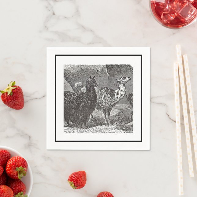 Schwarz-Weiß-Llama Alpaca Andes Serviette (Beispiel)