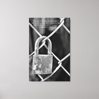 Schwarz-Weiß-Lock auf Zaun Inspiration Zitat Leinwanddruck