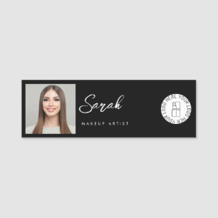 Schwarz-Weiß-Logo-Foto-Make-up-Mitarbeiter Namensschild