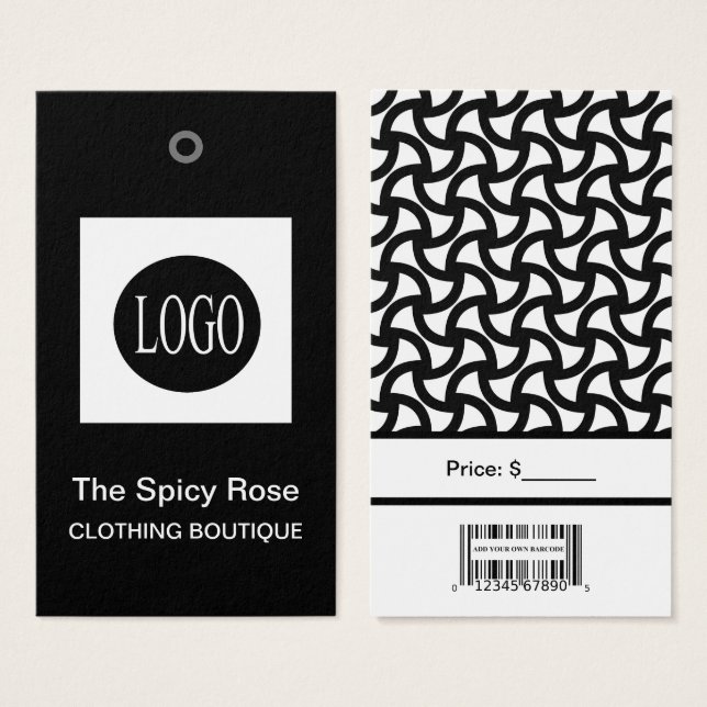 Schwarz-Weiß-Logo mit Bar Code-Preismarken (Vorne & Hinten)