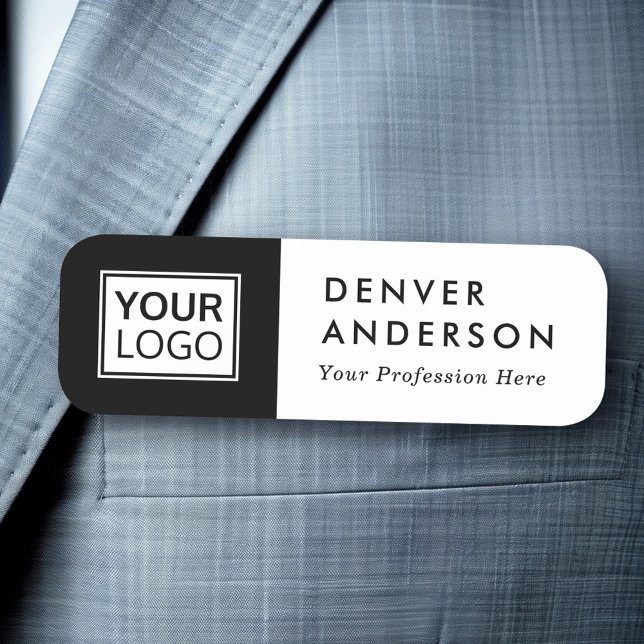 Schwarz-Weiß-Logo, Name und Titel modern Namensschild (Black and white custom logo, name and title modern name tag)