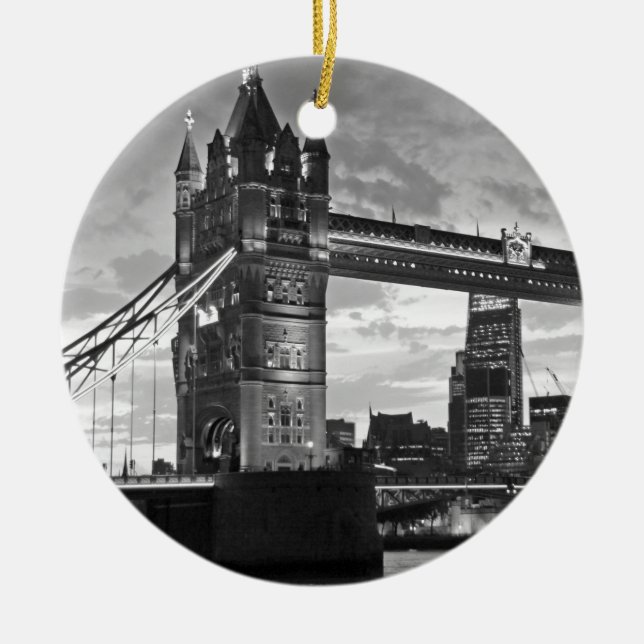 Schwarz-weiß London Tower Bridge UK Travel Keramikornament (Vorne)