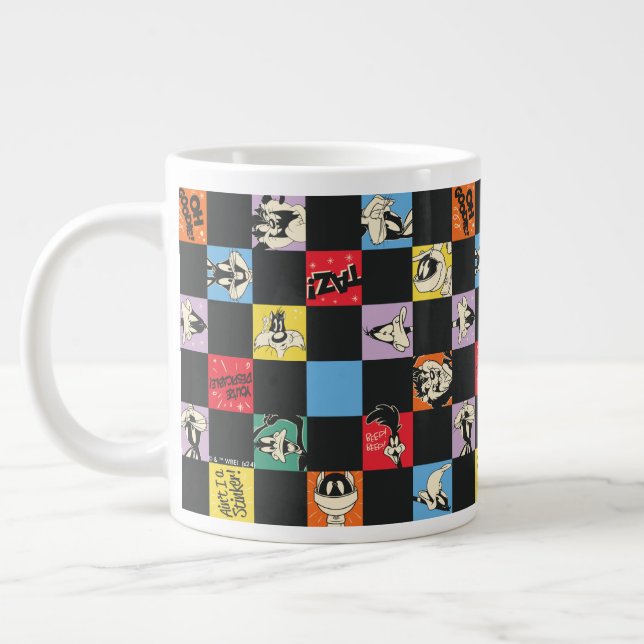 Schwarz-Weiß-LOONEY TUNES™ in bunten Schachbretter Jumbo-Tasse (Links)