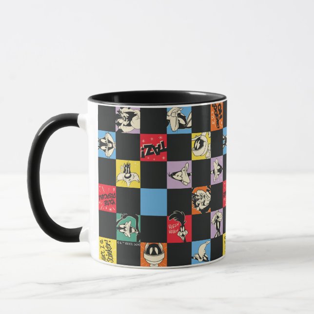 Schwarz-Weiß-LOONEY TUNES™ in bunten Schachbretter Tasse (Links)