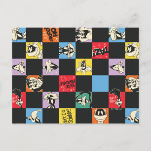 Schwarz-Weiß LOONEY TUNES™ in farbenfrohem Schachb Postkarte
