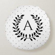 Schwarz-Weiß-Lorbeer-Monogramm-Polka-Punkt-Muster