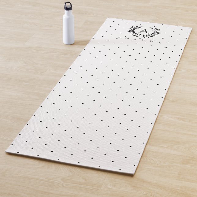 Schwarz-Weiß-Lorbeer-Monogramm-Punkte-Muster Yogamatte (Beispiel)