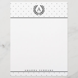 Schwarz-Weiß-Lorbeer-Monogramm-Punktmuster Briefbogen