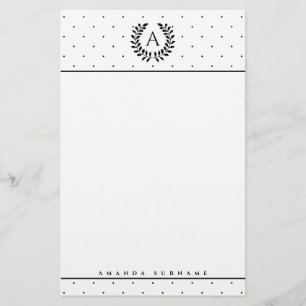 Schwarz-Weiß-Lorbeer-Monogramm-Punktmuster Briefpapier