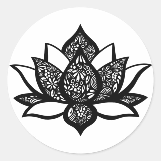 Schwarz-Weiß-Lotus-Blume Runder Aufkleber (Vorderseite)