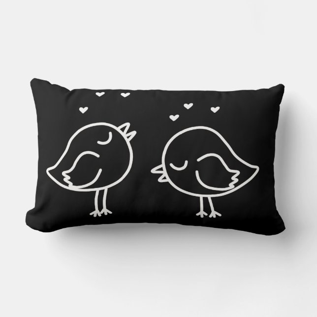 Schwarz-Weiß-Lovebirds und Herzklopfen Lendenkissen (Vorderseite)